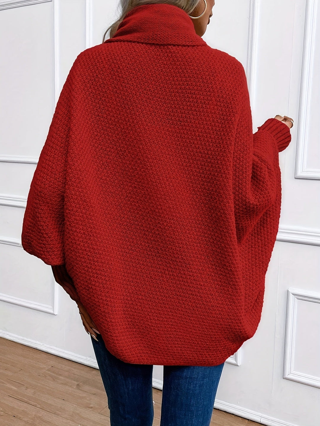 Harlow draped shawl collar cardigan in red, back view