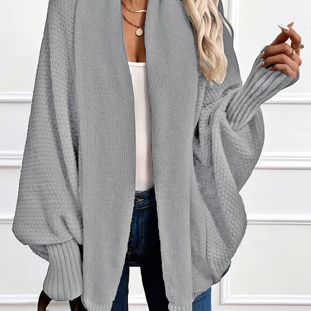 Harlow draped shawl collar cardigan in gray, front closeup