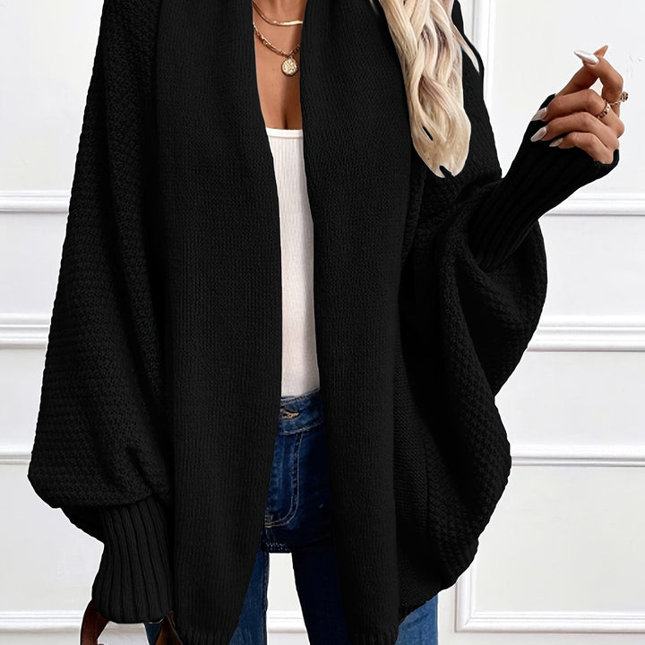 Harlow draped shawl collar cardigan in black, front closeup