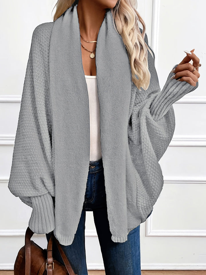 Harlow draped shawl collar cardigan in gray, front view