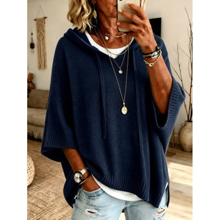 Harlow hooded sweater in navy blue, front view