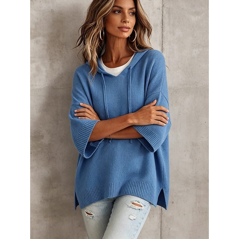 Harlow relaxed hooded sweater, arms crossed front view