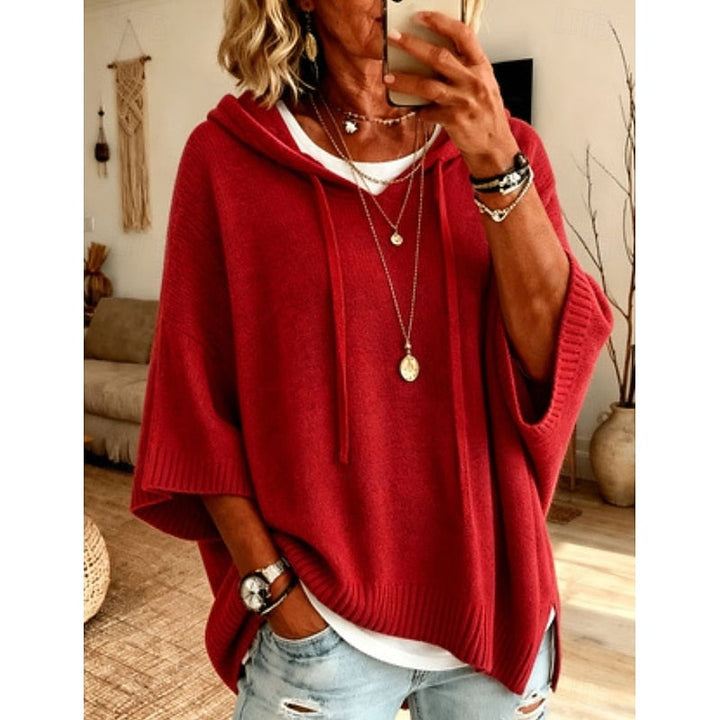 Harlow hooded sweater in red, front view