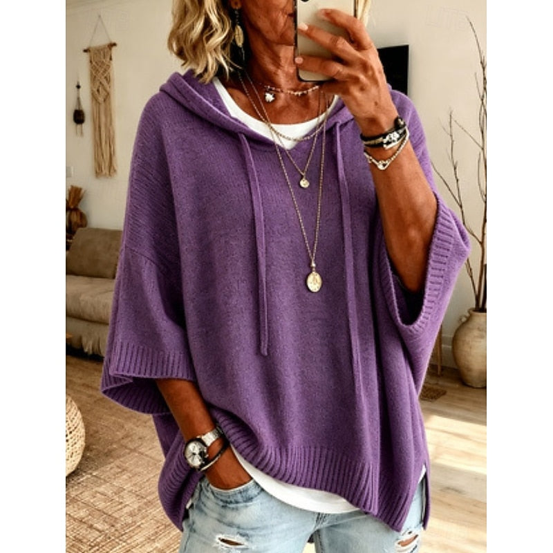 Harlow hooded sweater in purple, front view