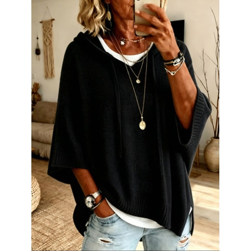 Harlow hooded sweater in black, front view