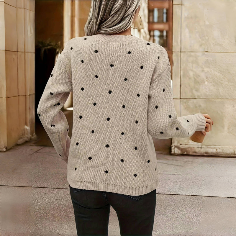 Harlow polka dot sweater, back view showing dotted texture