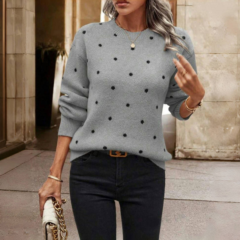 Harlow polka dot sweater in gray colorway, front view