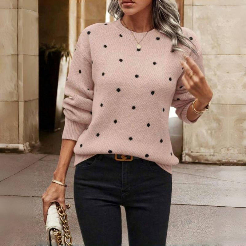 Harlow polka dot sweater in pink colorway, front view