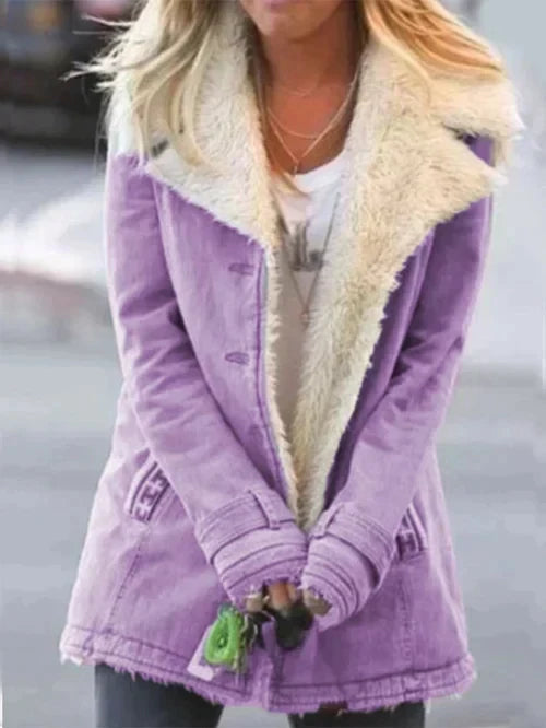 Juniper shearling collar winter jacket in purple, front view