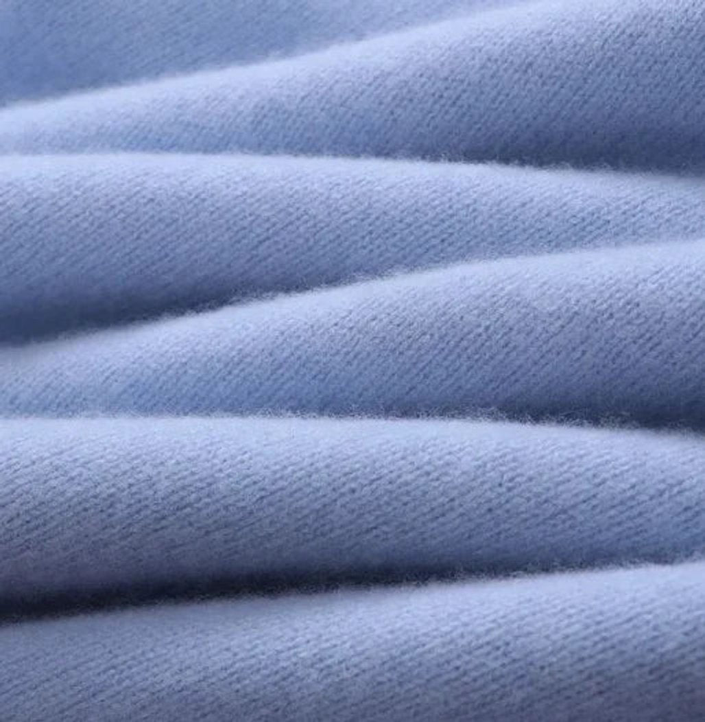 Close-up texture of soft knit fabric on Leonard sweater