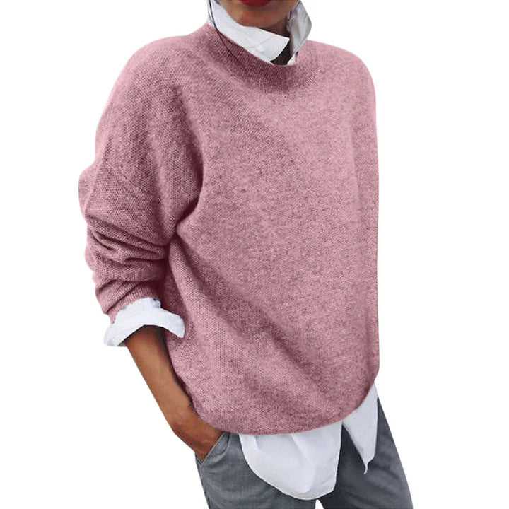 Marigold mock neck long sleeve sweater in pink, front view