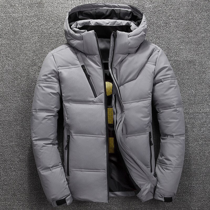 Hudson gray hooded winter jacket with detachable hood, front view