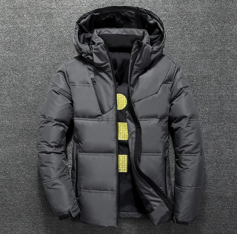 Hudson black hooded winter jacket, full front view