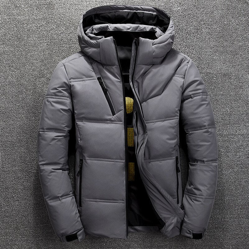 Hudson black hooded winter jacket, full front view