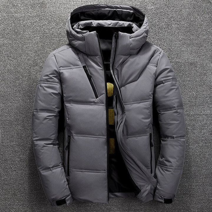 Hudson black hooded winter jacket, full front view