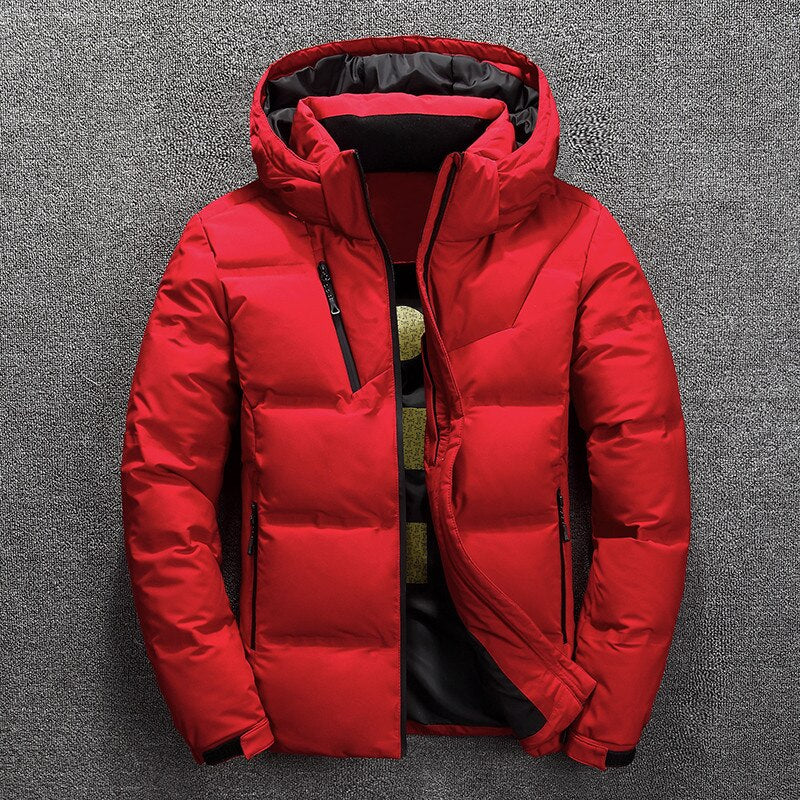 Hudson black hooded winter jacket, full front view