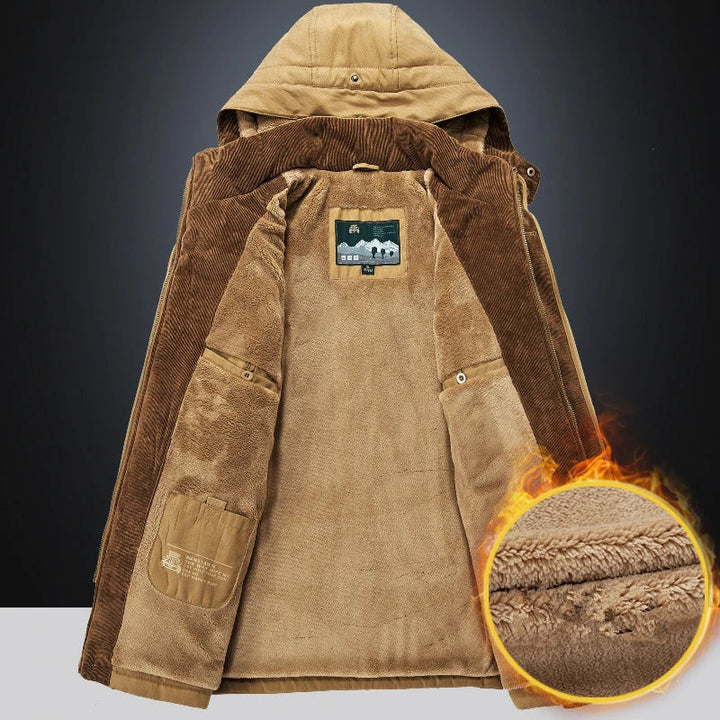 Garrison winter jacket showing fleece lining and hood detail