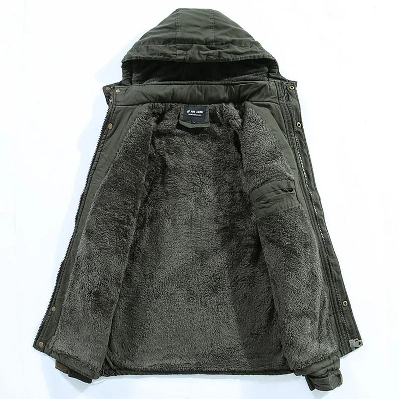 Weston hooded winter jacket, open view showing fleece lining