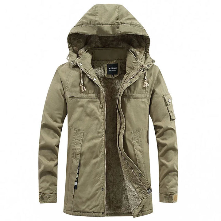 Weston hooded winter jacket in black, front view