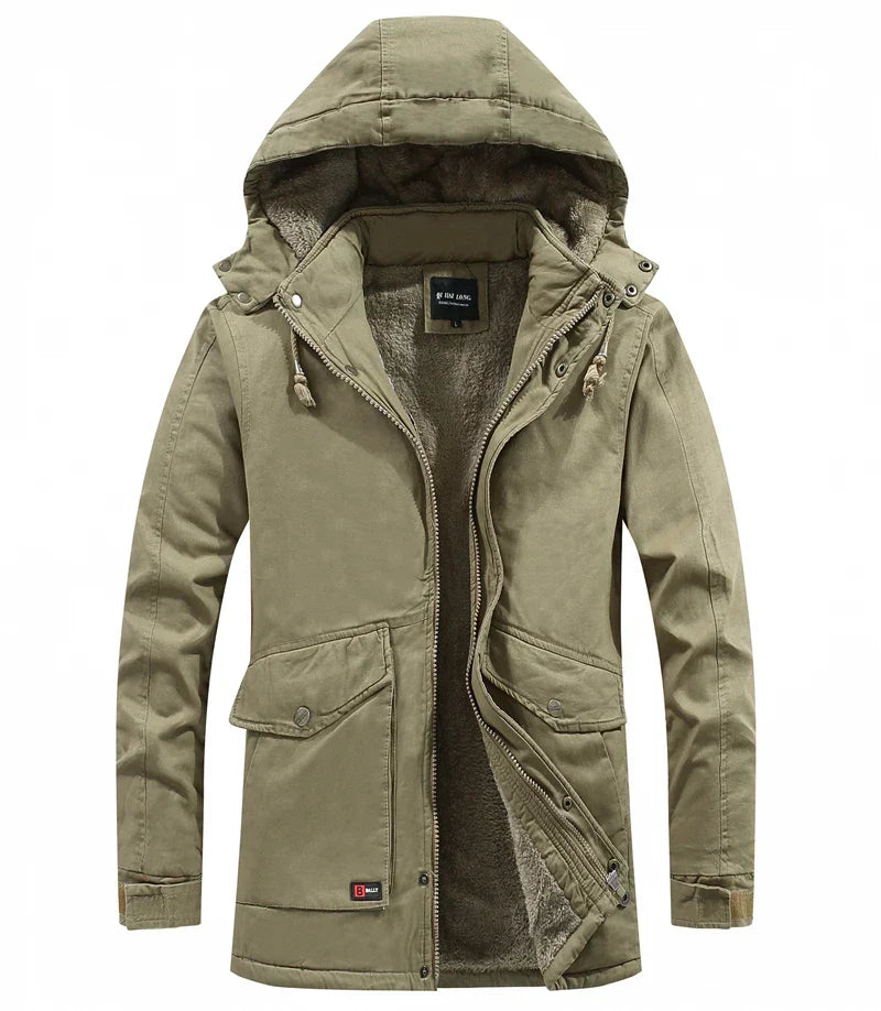Weston hooded winter jacket in black, front view