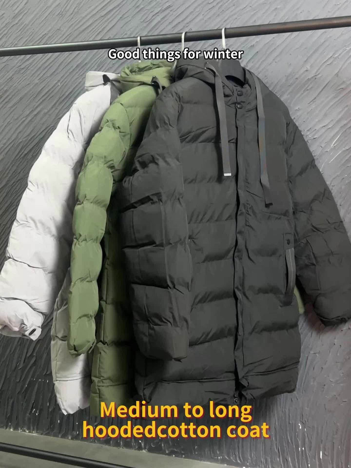 Thatcher hooded puffer coat insulation layers diagram highlighting warmth and wind protection