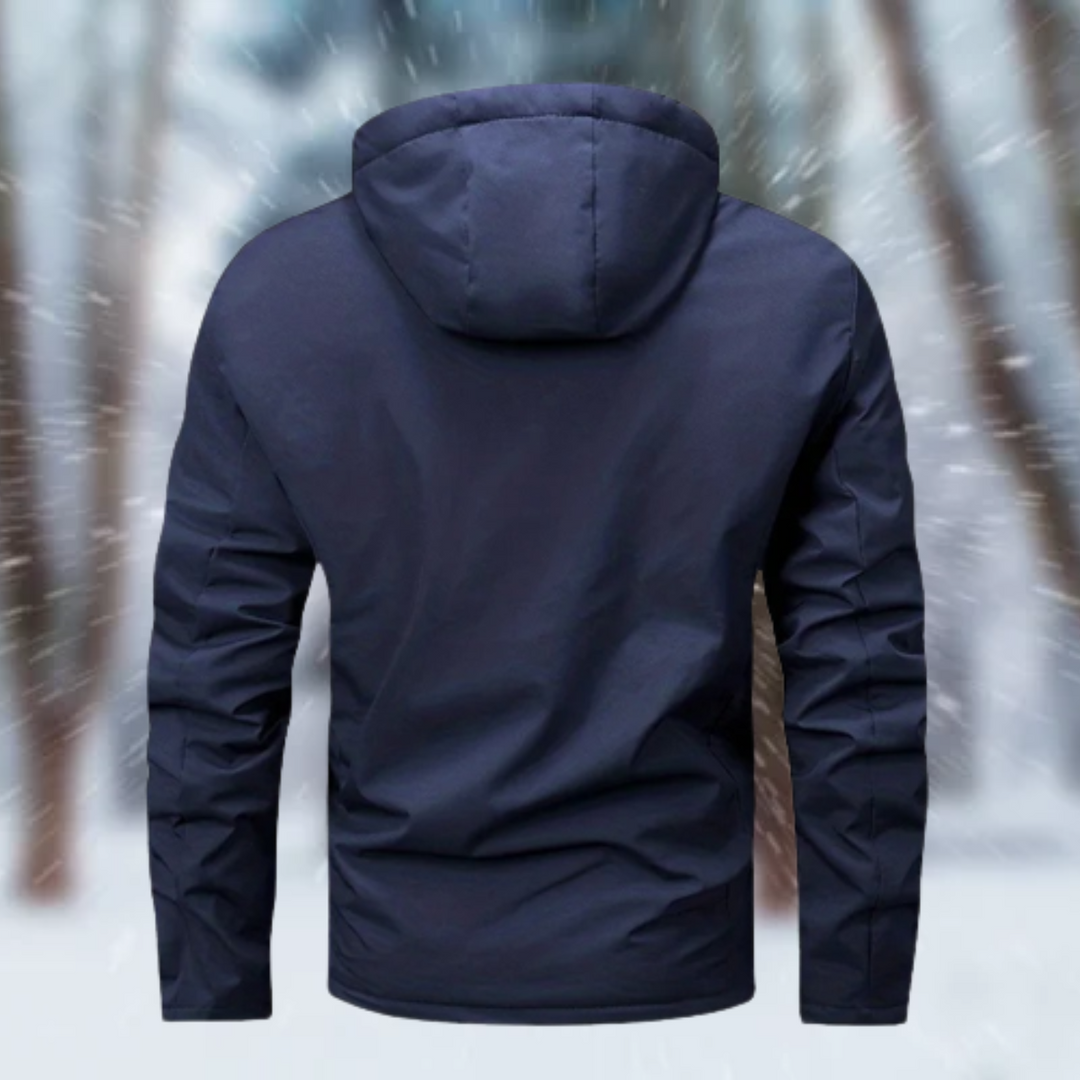 Close-up of zipper pocket and drawcord detail on Dashiell winter jacket
