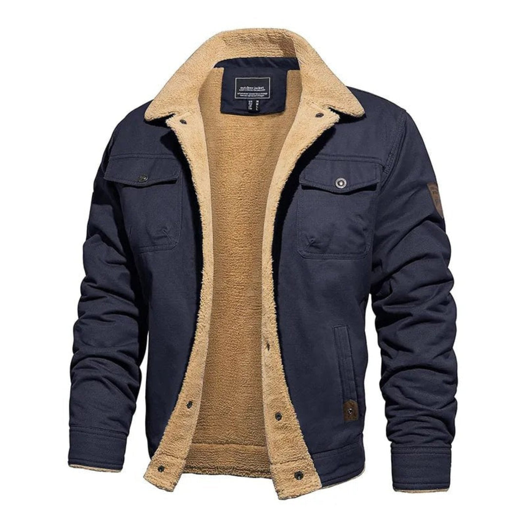 Rutherford sherpa collar trucker jacket in gray, front view open