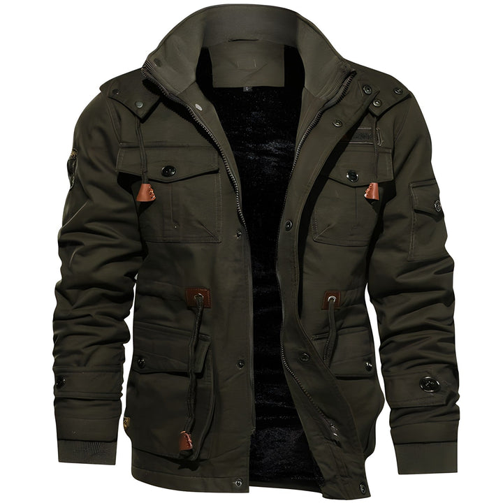Barrett tan tactical winter jacket, back view showing hood and silhouette