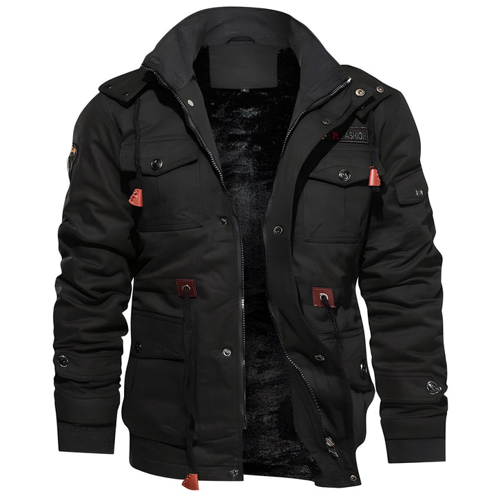 Barrett tan tactical winter jacket, back view showing hood and silhouette