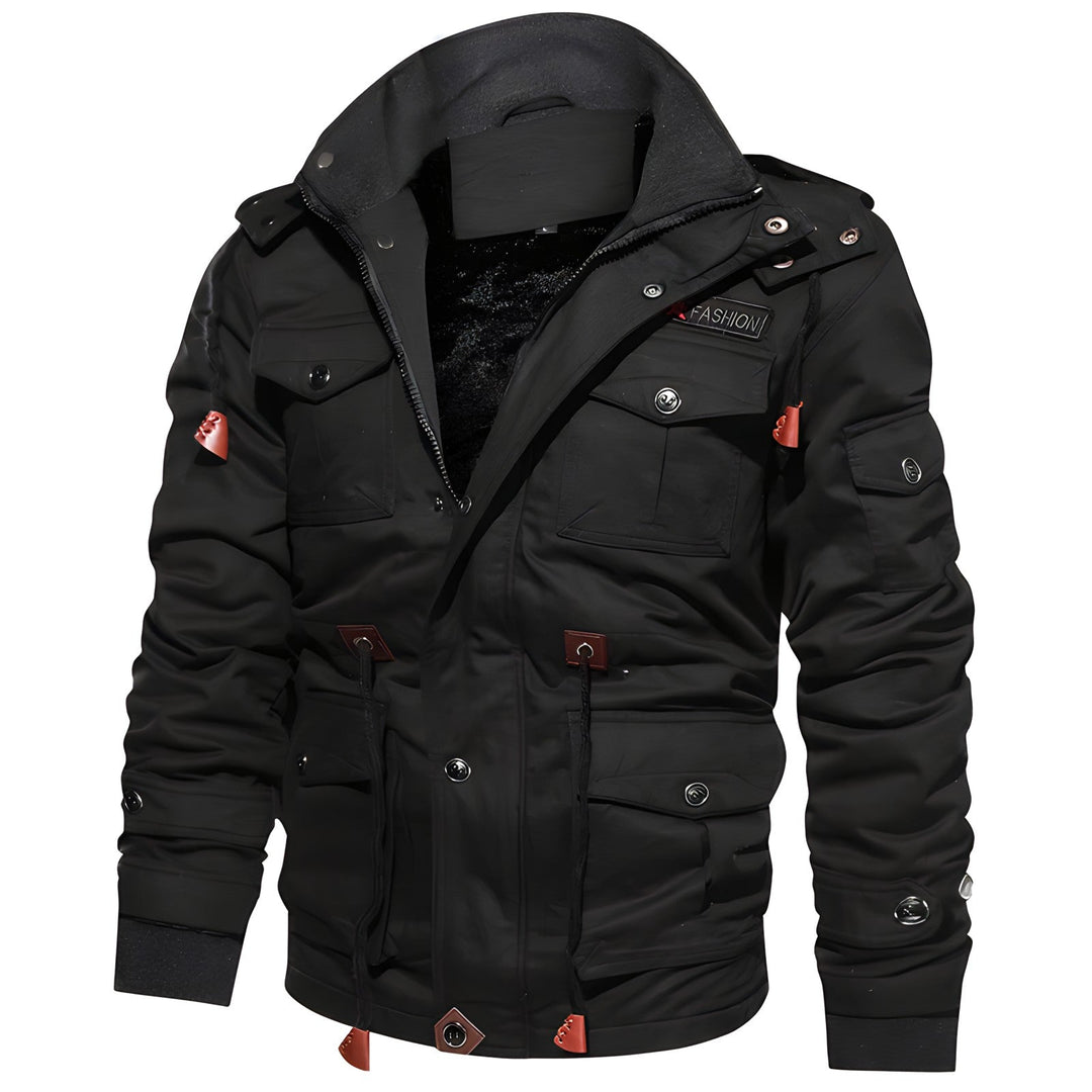 Barrett tan tactical winter jacket, back view showing hood and silhouette