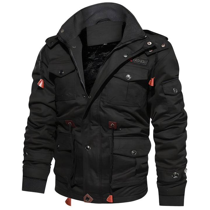 Barrett tan tactical winter jacket, back view showing hood and silhouette
