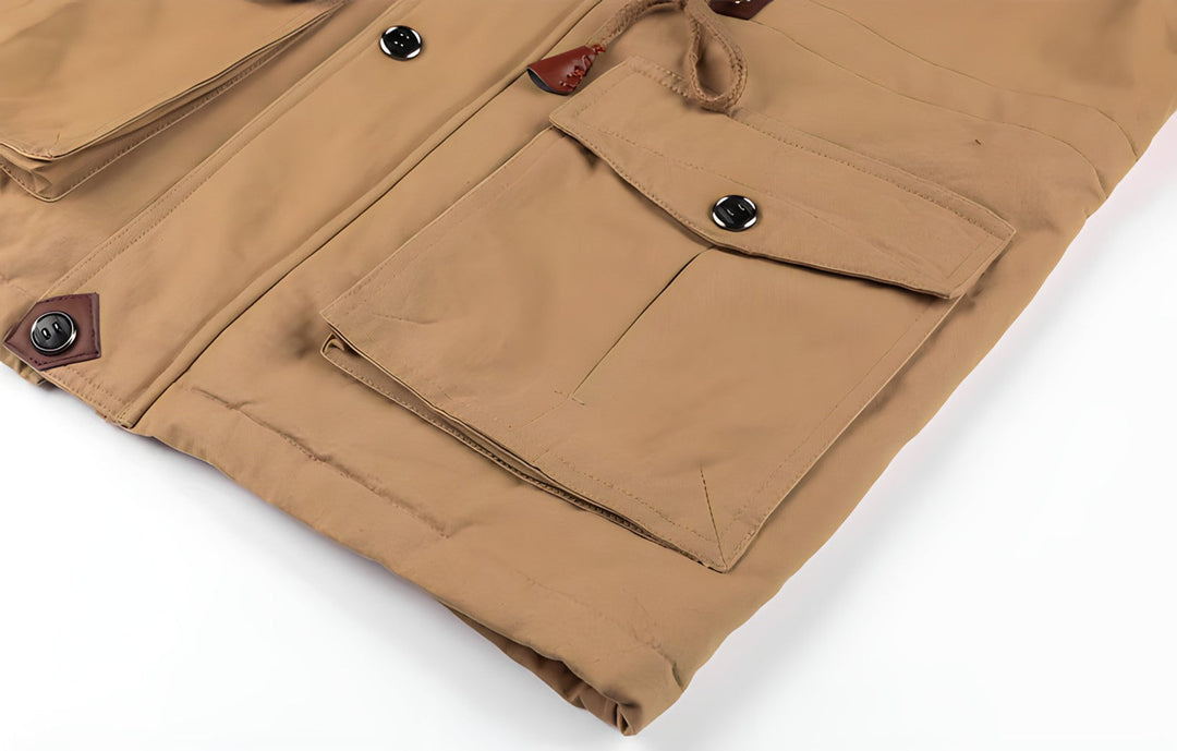 Barrett tan tactical winter jacket, back view showing hood and silhouette