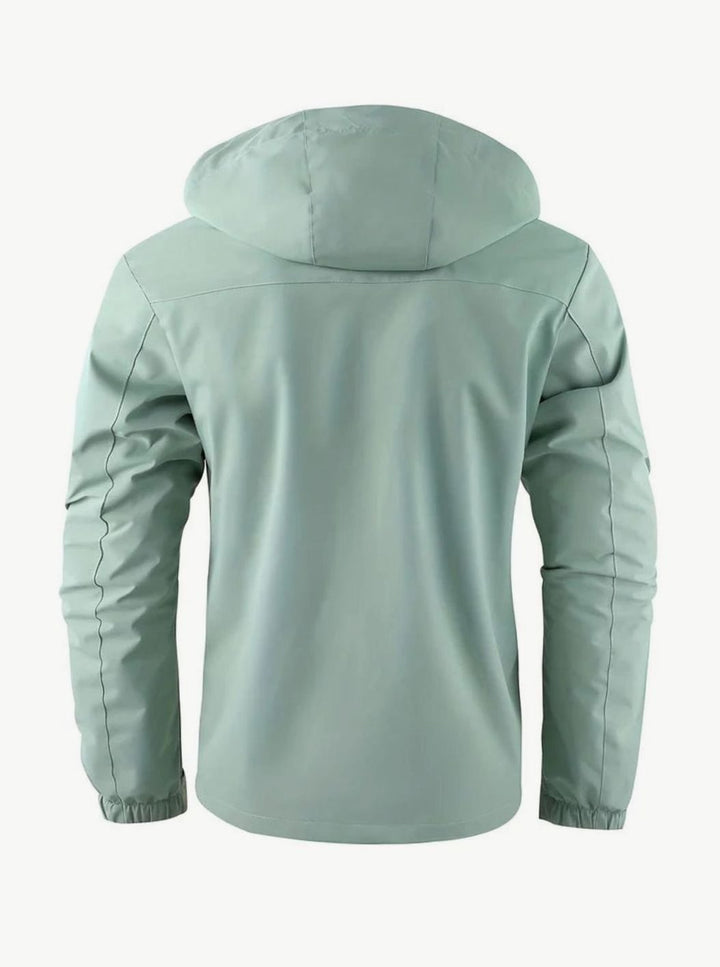 Hollis light green hooded jacket, back view