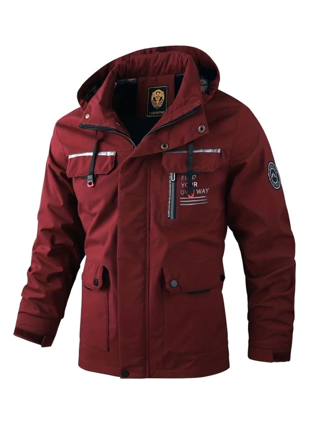 Hollis black waterproof hooded jacket, front view