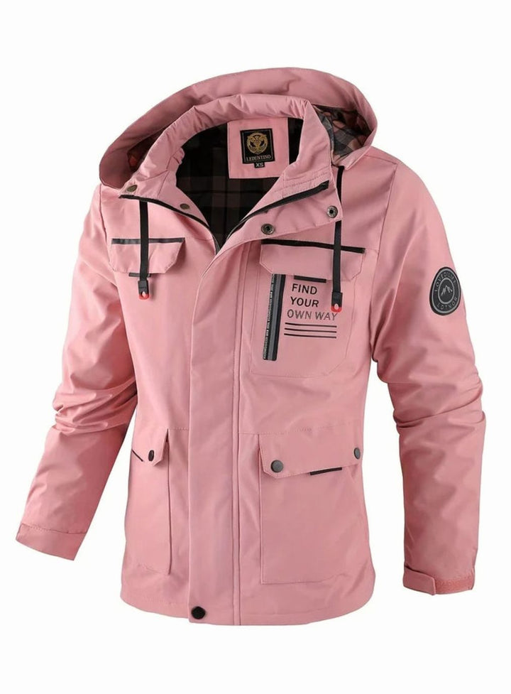 Hollis black waterproof hooded jacket, front view