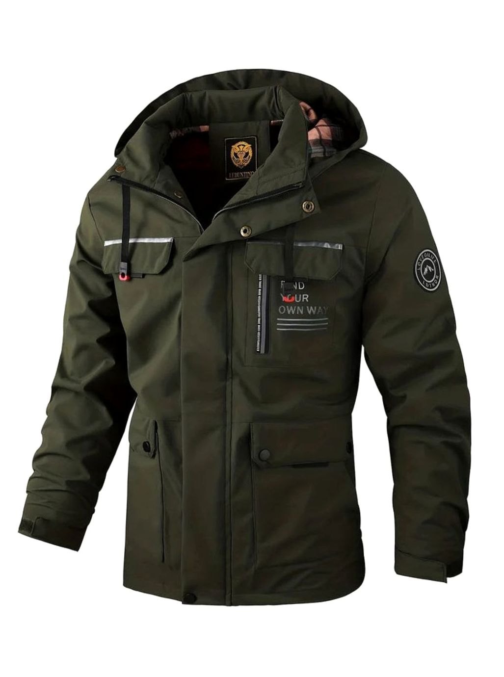 Hollis black waterproof hooded jacket, front view