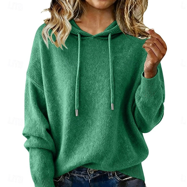 Nadine relaxed hooded knit sweater in green, front view