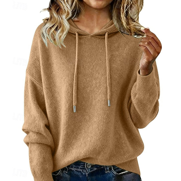 Nadine relaxed hooded knit sweater in khaki, front view