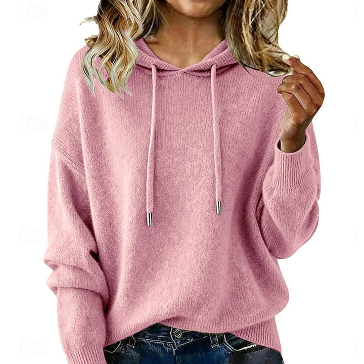 Nadine relaxed hooded knit sweater in pink, front view