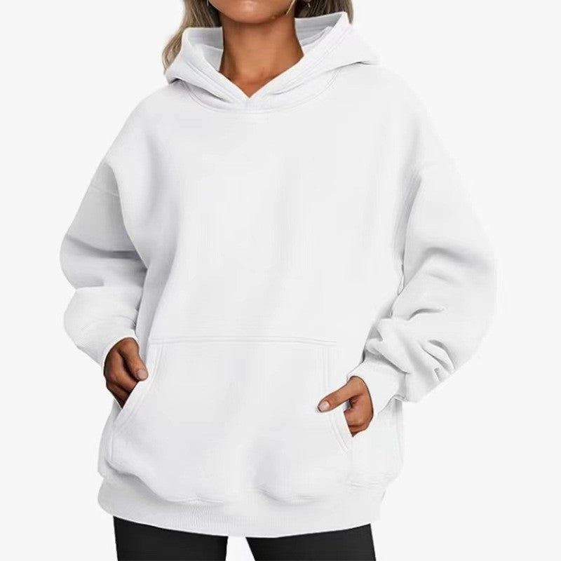 Nora oversized drawstring hoodie in white, front view