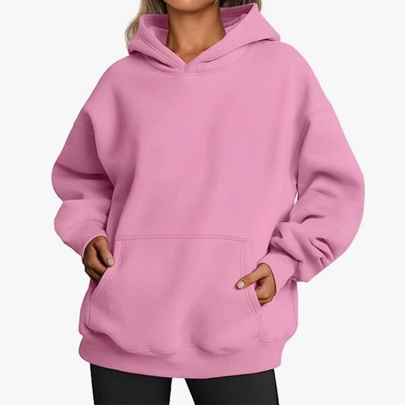 Nora oversized drawstring hoodie in pink, front view