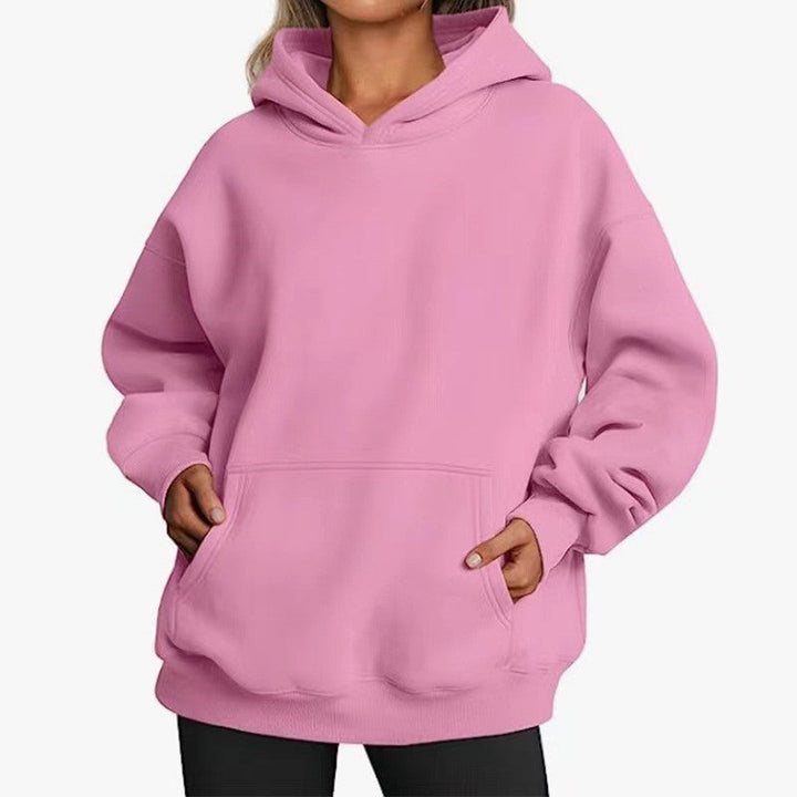 Nora oversized drawstring hoodie in pink, front view