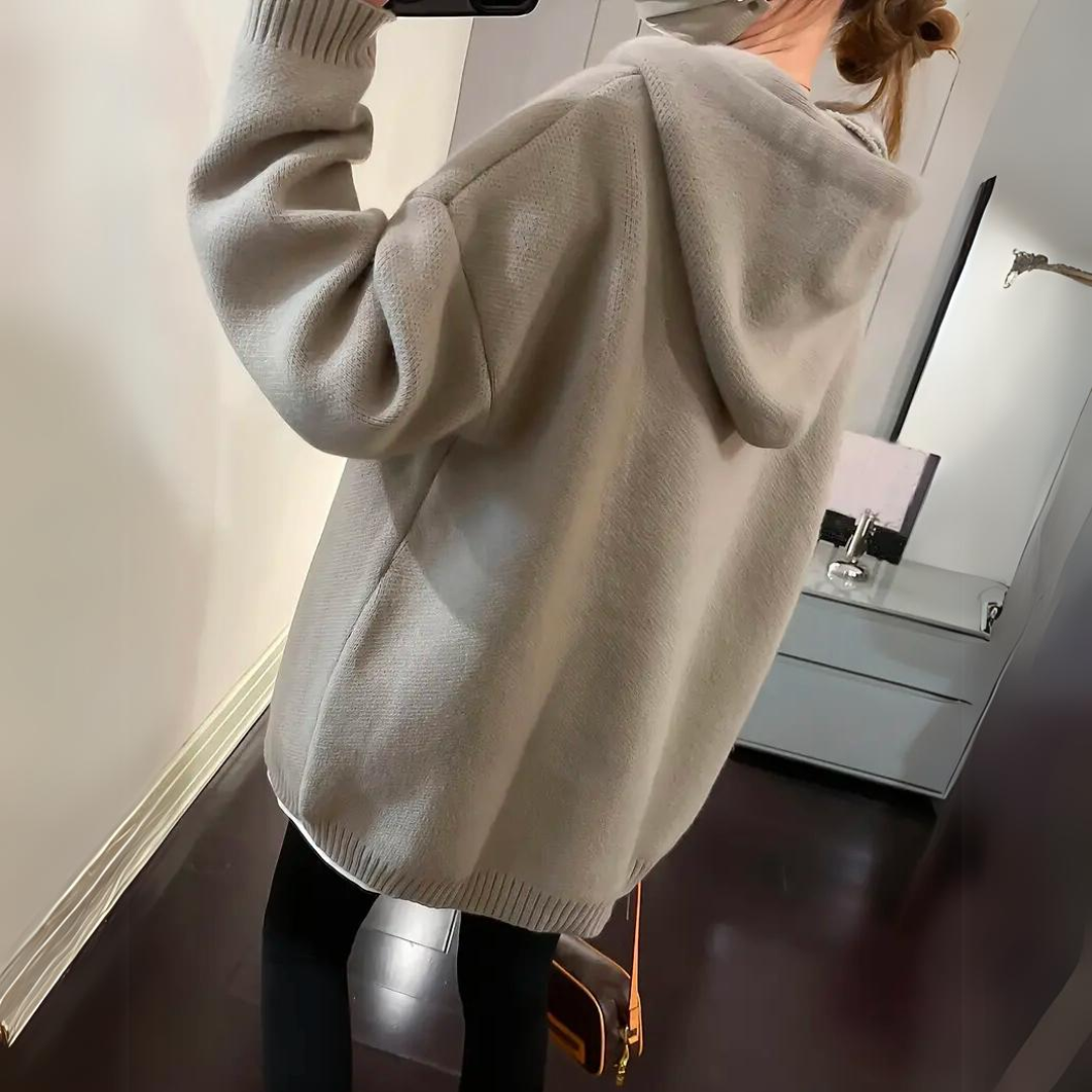 Ophelia oversized hoodie in khaki, back view showing hood and relaxed silhouette