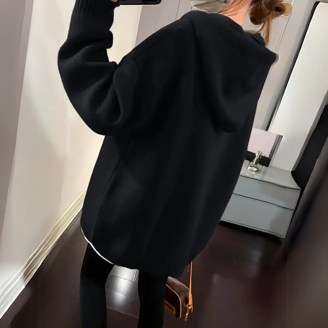 Ophelia oversized hoodie in black, back view showing hood and drop shoulders