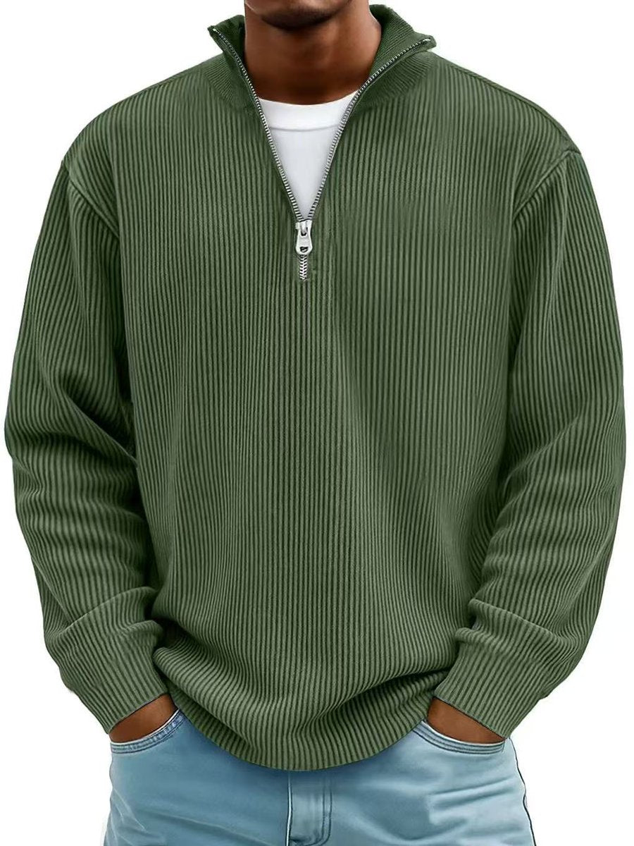 Owen ribbed quarter-zip mock neck sweater in charcoal, front view