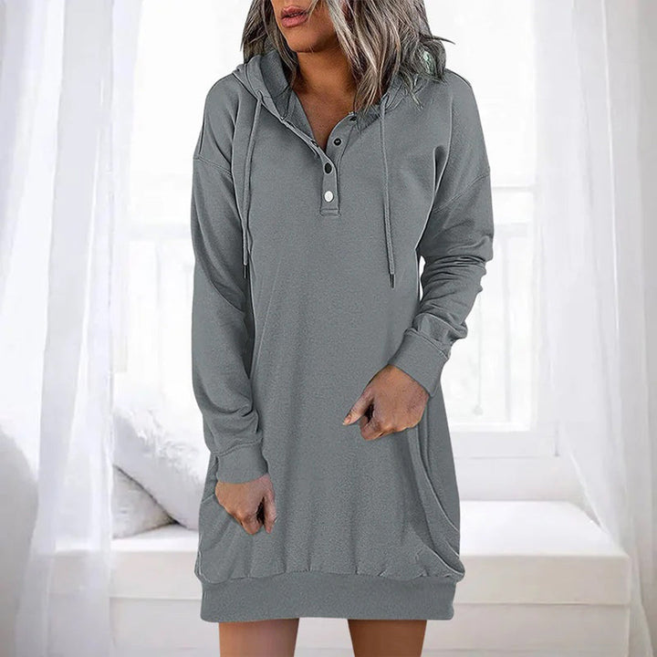 Rosalind hooded sweater dress in gray, front view