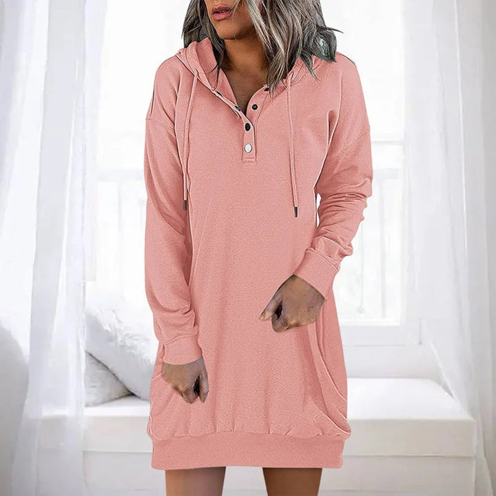 Rosalind hooded sweater dress in pink, front view