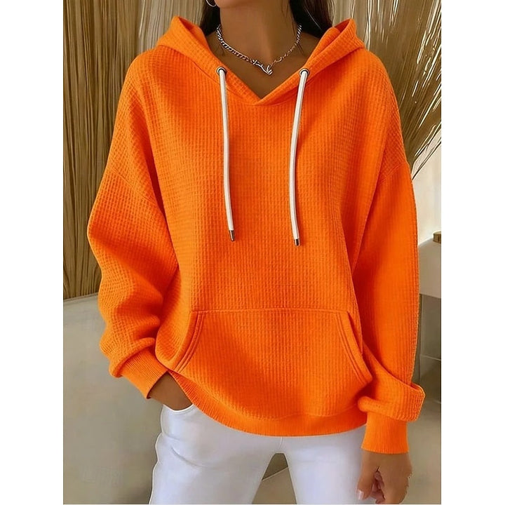 Sabrina textured drawstring hoodie in orange, front view