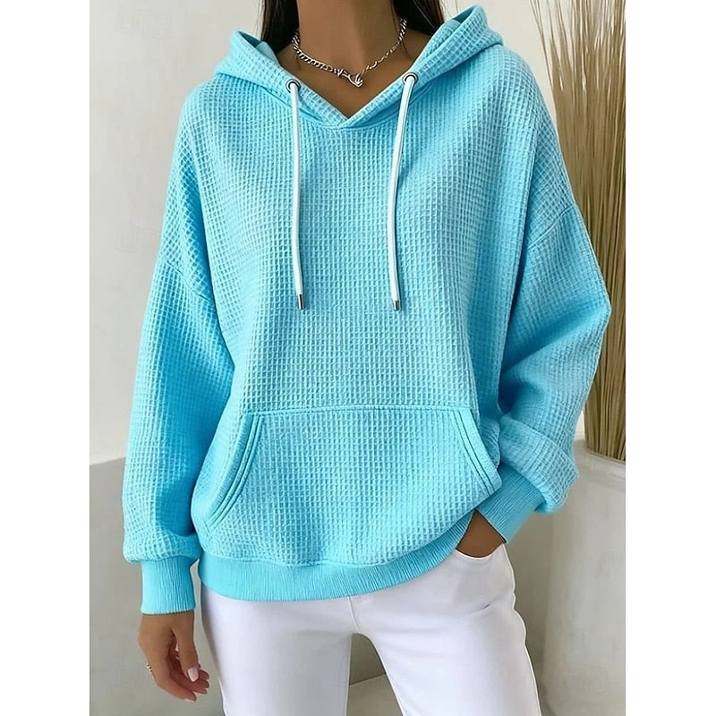Sabrina textured drawstring hoodie in blue, front view