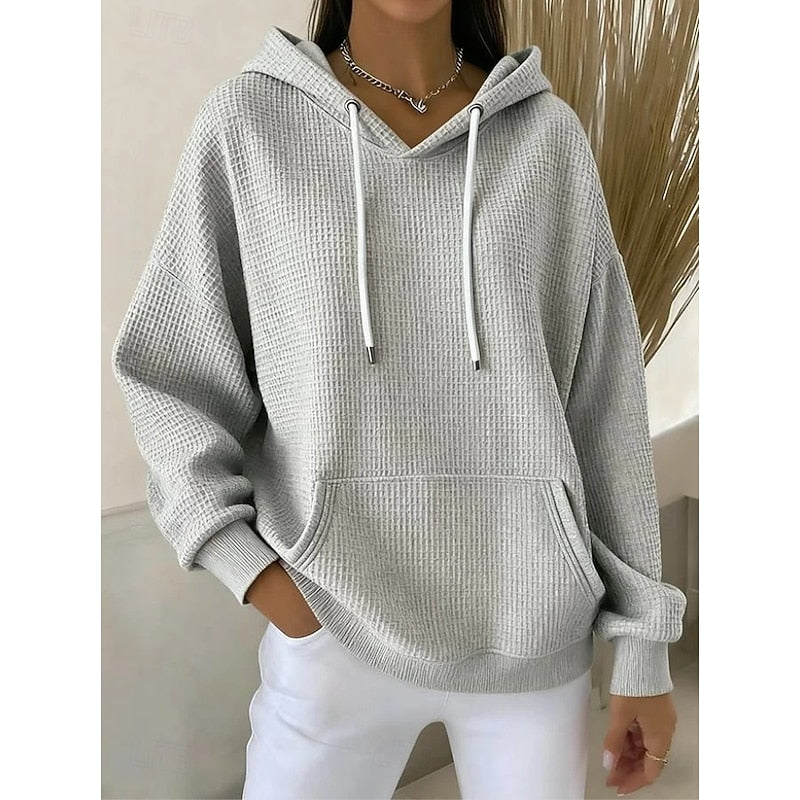 Sabrina textured drawstring hoodie in grey, front view